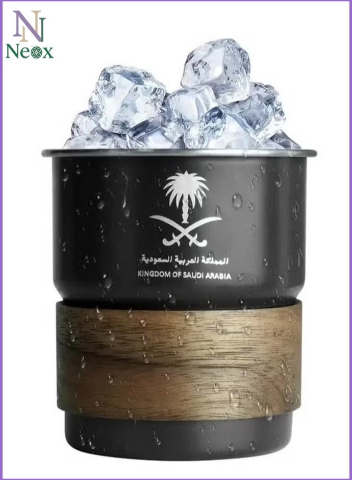 Neox كوب قهوة من الفولاذ المقاوم للصدأ 304، كوب سفر - تصميم بشعار سعودي، كوب قهوة محمول للمشروبات الساخنة والباردة والشاي، مزود بماصة وغطاء مقاوم للحرارة، مناسب للاستخدام المنزلي والتخييم، سعة 300 مل - Image 1